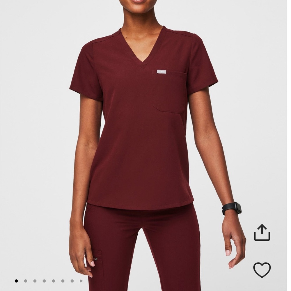 FIGS burgundy one-pocket Catarina top